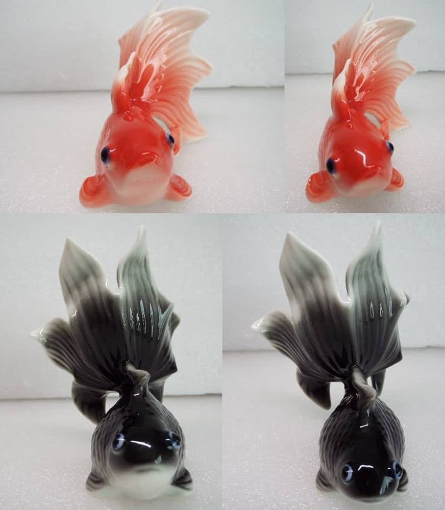 Amazon.co.jp: 金魚 置物 2匹 赤 黒 磁器 可愛い 一対金魚 土佐