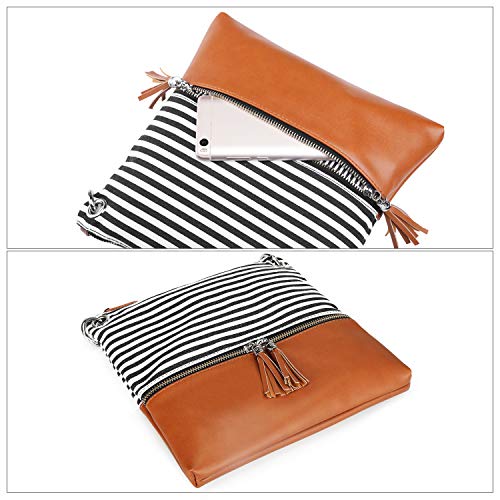 Newshows Women Lightweight Crossbody Bag Purse with Tassel Medium Canvas PU Leather, Zipper3