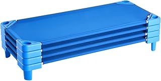 VEVOR Stackable Kiddie Cot, Pack of 4, Portable Toddler Nap Cots, Standard Size 52" L x 23" W Daycare Cots for Kids, Preschool Classroom Daycare Beds for Sleeping, Resting, Naptime, Blue