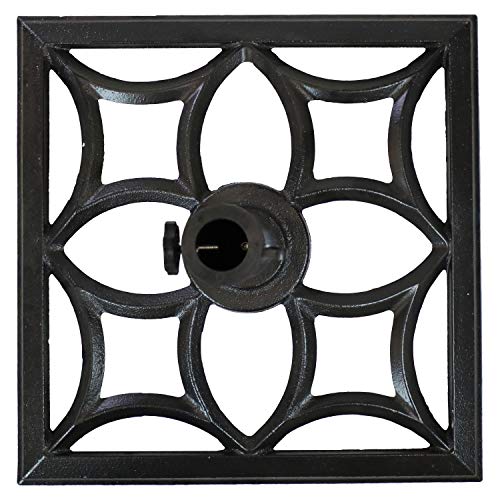 Sunnydaze 16-Inch Square Cast Iron Patio Umbrella Base With Classic Geometric Design - Black Finish - Outdoor Heavy Duty Metal Backyard Furniture Decor Accessory #TOP6