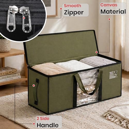 Image of Storite Jumbo Super-Size 78L Canvas Moisture Proof MultiPurpose Heavy Duty Storage Bag for Toys /Stationery /Blankets /Clothes /Moving Bag With Strong Reinforced Handles Rectangular OliveGreen(84x26x36cm)