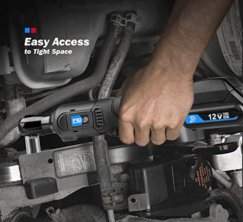 Cordless Electric Ratchet Wrench Set 55Ft-Lbs, Prostormer 3/8" 12V Max Power Ratchet Kit With 2-Pack 2.0Ah Lithium-Ion Batteries, Fast Charger, 8 Sockets And Storage Bag #TOP6