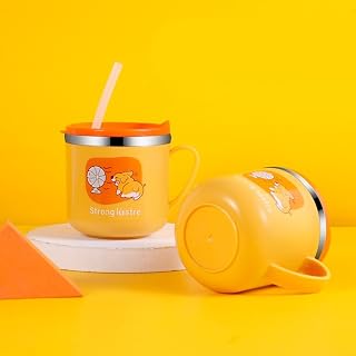 Vaso de paja de acero inoxidable BPA 250ML para niños a prueba de fugas y conveniente (amarillo)