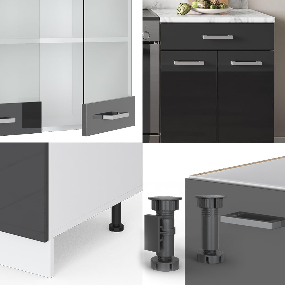 Vicco Küchenzeile Fame-Line, Anthrazit Hochglanz, 200 cm ohne Arbeitsplatte, geeignet zur individuellen Erweiterung mit passenden Modulen