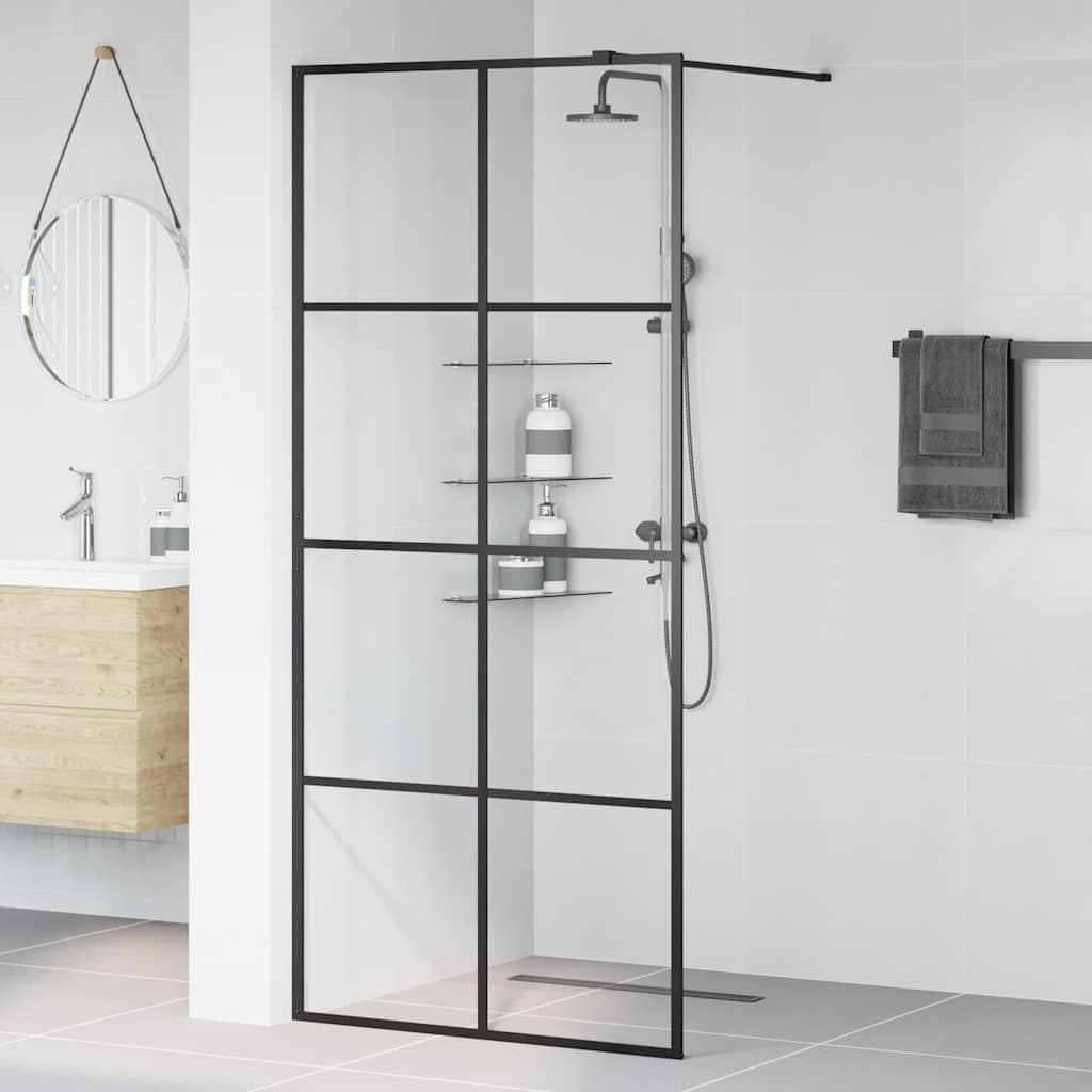Mampara de ducha de cristal templado (90 x 195 cm), color negro