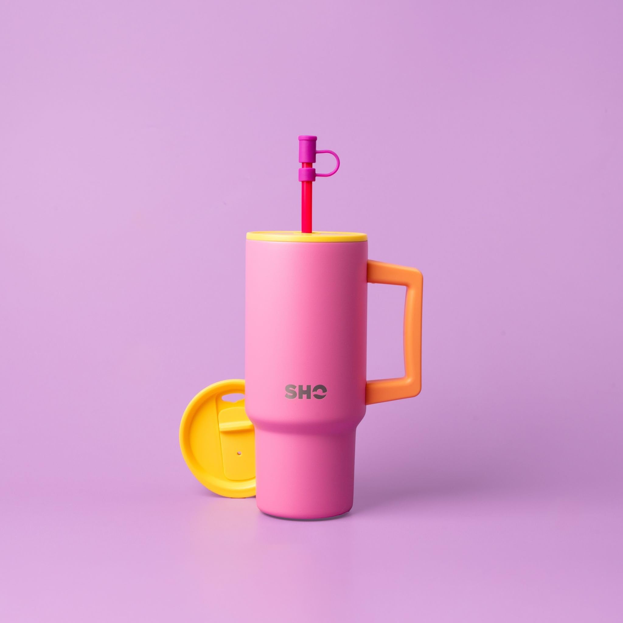 SHO XL Tumbler, Insulated Stainless Steel Reusable Water Bottle Iced Coffee Travel Mug with Handle, Straw Lid & Slider Lid - Image 3