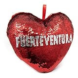 APEX GIFTS - Cojín con Forma de corazón de Lentejuelas y Reversible - El corazón de Fuerteventura