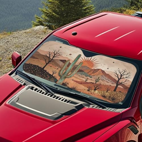 Image of Arizona Cactus Car Windshield Sun Shade - Reflector Sunshade UV Protection for Car Interior, Blocks UV Rays Windshield Cover Fit Car Front Window for Trucks SUV Van