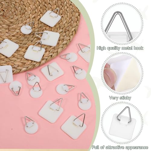 Image of 60Pcs Sticky Picture Hangers Without Nails Adhesive Plate Wall Hanging Frame Hooks White Plastic Frames Hooks Picture Frame Hook (Round Square)