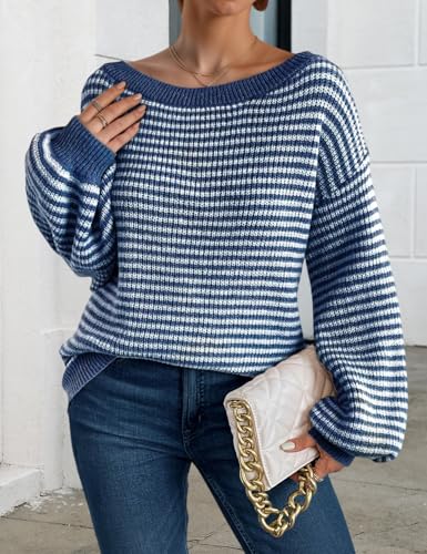 Image of VIMPUNEC Womens Off Shoulder Color Block Sweater Oversized Pullover Top