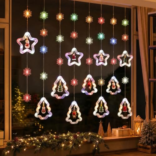 Christmas Window Lights 9.83 Ft Star Shaped Hanging Window Light with Remote Control Hanging Lights for Bedroom Living Room Decorative Hanging Ornaments for Window Wall Indoor Christmas Decoration - image 1