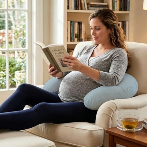 Image of Plushii U-Shaped Nursing Pillow with Washable Cover,Blue | Ergonomic U-shaped breastfeeding support pillow for mom and baby, featuring a soft, breathable and washable cover