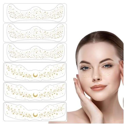BOPRKTM 6PCS Glitter Freckles Tattoo Tatouages Pailletés Temporaires pour Visage Gold Glitter Freckles Makeup Patches Tatouage Noël et Strass Visage Strass Maquillage Visage Tatouage Éphémère
