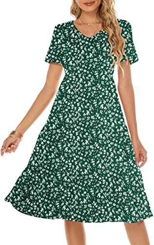 Image of Berydress Women's Casual Summer Tiered Midi Dress 2026 V Neck Boho Sundress | Short Sleeve Dresses for Women, Loose Ruffle Babydoll Style, Cotton Blend Fabric, for Church, Going Out, Beach Vacation