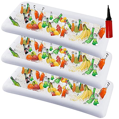 DR.DUDU Inflatable Serving Bar, 3 Pack Ice Serving Buffet Salad Cooler Food Drink Containers with Drain Plug, BBQ Picnic Pool Party Supplies Inflatable Cooler