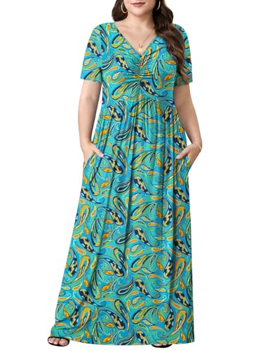 Image of PEVRL Plus Size Maxi Dresses for Women Summer Casual Short Sleeve Long Dress with Pockets 1X-5X