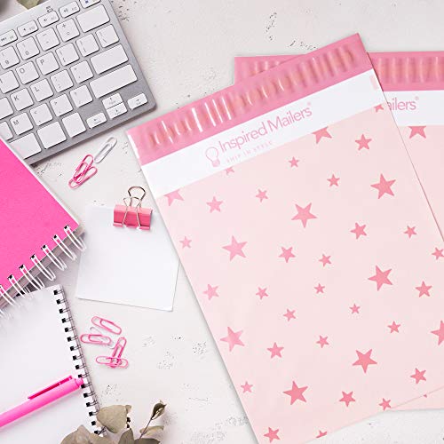 Image of Inspired Mailers - Poly Mailers Variety Pack of 30 (10 Each: 6x9, 10x13, 14.5x19 Sizes) - Rose Gold Stars Deluxe - Shipping Envelopes - Mailing Bags