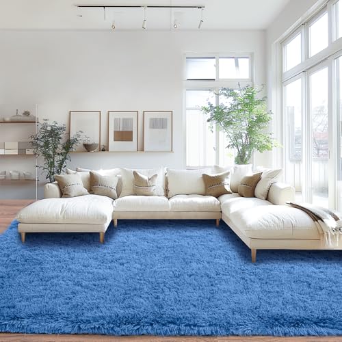 Area Rugs 9x12 Living Room, Blue Large Fluffy Rugs for Bedroom, Soft Carpet Shag Kids Room Rug, Non-Slip Fuzzy Rugs Indoor (Blue, 9ft x 12ft)