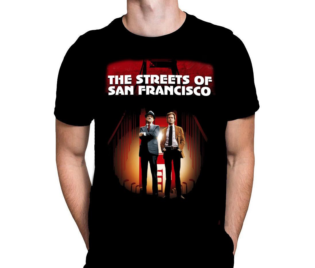 Wild Star Hearts Streets of San Francisco - 70's TV Show T-Shirt Black
