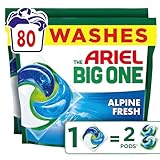 Ariel The Big One PODS®, Washing Liquid Laundry Detergent Capsules, 2 x 40 Washes, Alpine Fresh, 2X Stain & Odour Removal, Fast Dissolving Even in Cold