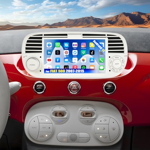 SIXWIN 1+32G Android 13 Autoradio per FIAT 500 2007-2015, 7 Pollici 1080P HD TouchScreen Schermo Navigatore con Mirror Link WiFi FM RDS USB Bluetooth Controllo al Volante(Bianco)