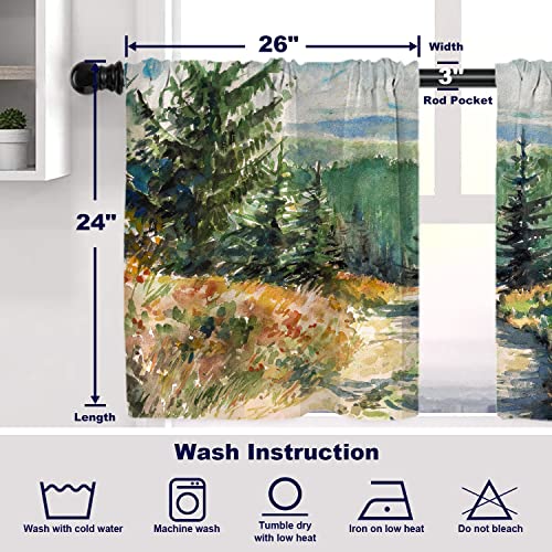 Batmerry Watercolors Landscape Tier Curtains, Landscape With Road In Mountains Window Treatment Short Kitchen Curtain Multilayer Polyester Blackout For Living Room/Bathroom, 2 Pack 26X24 Inches #TOP4