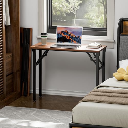 Image of TEMI Small Computer Desk Folding Table - 35.8 inch Foldable Office Desk, No Assembly, Perfect for Small Spaces in Bedroom, Dorm, or Apartment, Portable Mini Desk or Study Table with Compact Design, Walnut