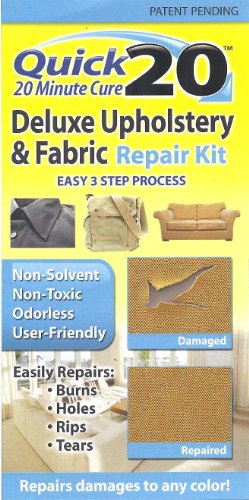 Quick 20 Deluxe Upholstery & Fabric Repair Kit Easily repairs burns, holes, rips, tears. Use on couches, sofas, loveseats, carpet, chairs, car seats, rugs. Great for pet damages.