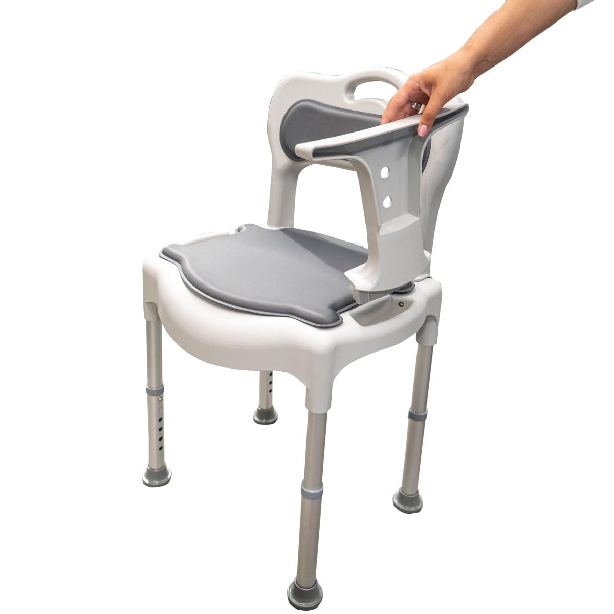 Sedia Comoda per Doccia in Alluminio con Altezza Regolabile – Seduta Ergonomica con Schienale e Braccioli Removibili