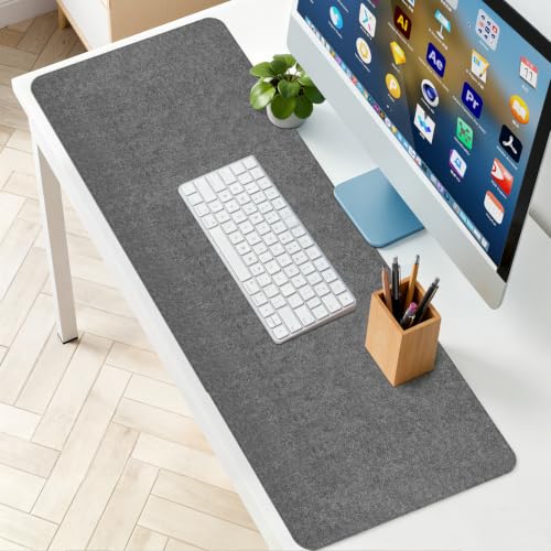 TETEWEVER Vade de escritorio de fieltro, 100 × 40 cm, alfombrilla de fieltro grande, alfombrilla de escritorio antideslizante, alfombrilla de escritorio para oficina y hogar (gris oscuro)