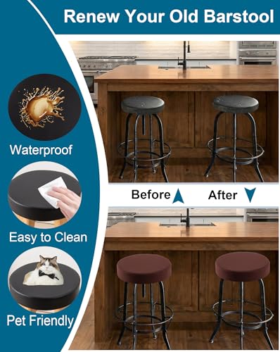 Image of CRFATOP 2 Pack Waterproof Coffee Bar Stool Covers Round Seat Slipcover,L