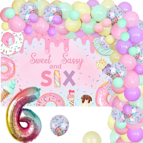 Décorations de fête d'anniversaire en forme de donut 6 ans et guirlande de ballons