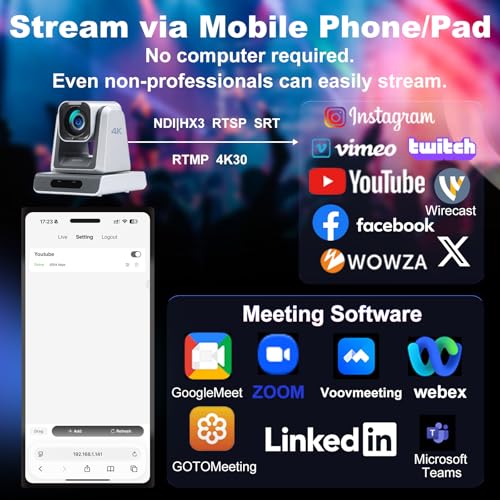 Image of zowietek 4K NDI|HX3 PTZ Conference Camera, ZowiePTZ, Ergo-Ease Remote Control, ZowieX APP Manager, 12X Optical+12X Digital Zoom, HDMI /USB, RTSP /RTMP(s) /SRT Stream, Meeting, Church, Event, Teaching