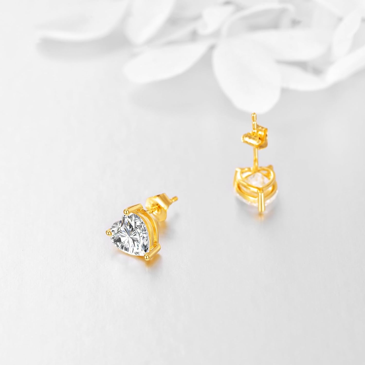 Moissanite Stud Earrings 14K Solid Yellow Gold Heart Earring Jewelry Gifts for Women(1.50 Carat, Heart 8MM) - Image 4