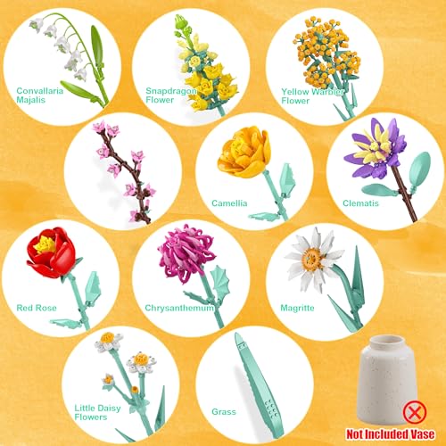 Flowers-Bouquet-Building-Set-1070PCS-Wildflower-Botanical-Collection-Kit-Artificial-Plant-Flower-Toy-for-Women-Kids-Girls-Home-Office-Decor-Gift-for-Valentines-Day-Mothers-Day-Christmas Flowers Bouquet Building Set 1070PCS Wildflower Botanical Collection Kit Artificial Plant Flower Toy for Women Kids Girls Home Office Decor Gift for Valentines Day Mothers Day Christmas