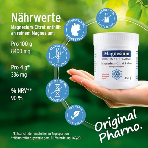 Magnesiumcitrat Pulver von Pharno – 100% reines Nahrungsergänzungsmittel