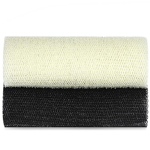 JASSINS African Sponge Net, Body Exfoliating Long Net Shower Body Scrubber Back Scrubber Skin Smoother (Black + Beige)