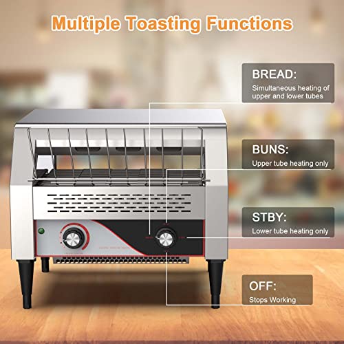 Commercial Conveyor Toaster 450 Slices/Hour, 14.4In Opening Width Conveyor Toaster For Bread Bagel Breakfast Food, 2600W Heavy Duty Stainless Steel Toaster For Cafes, Buffets, Restaurants, And Coffee. #TOP5
