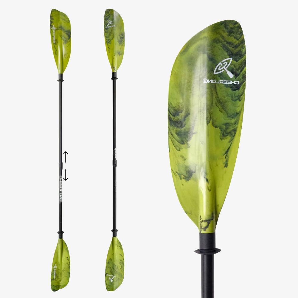 CHEERLONG Kayak Paddle - Fiberglass Shaft with Reinforced Polycarbonate Paddle - Beautiful and Lightweight, Adjustable Canoe Paddle, Mountain-Green Paddle, More Beautiful - Perfect for Play
