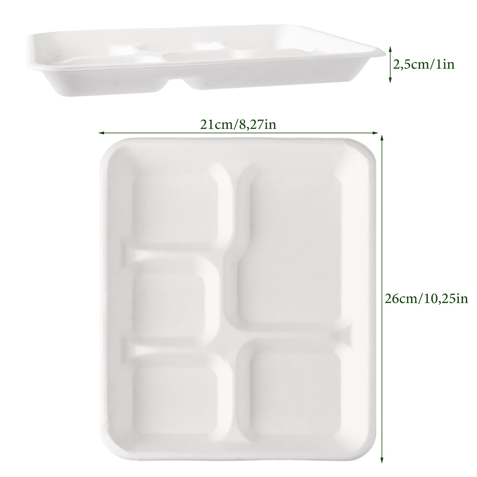 YOUNTHYE 150 piatti usa e getta, 5 pezzi, colore chiaro, piatti di carta, rettangolari, usa e getta, in materiale naturale, per catering e Meh