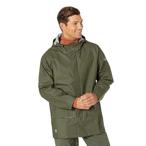 Helly Hansen Workwear Mandal Waterproof Jacket for Men - Adjustable Hood, PVC-Coated Protective Windbreaker & Rain Coat