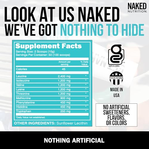 Naked Nutrition EAAS Amino Acids Powder - 50 Servings - Vegan Unflavored Essential Amino Acids 500 Grams - Instantized All Natural Eaa Powder Supplement thumb #2