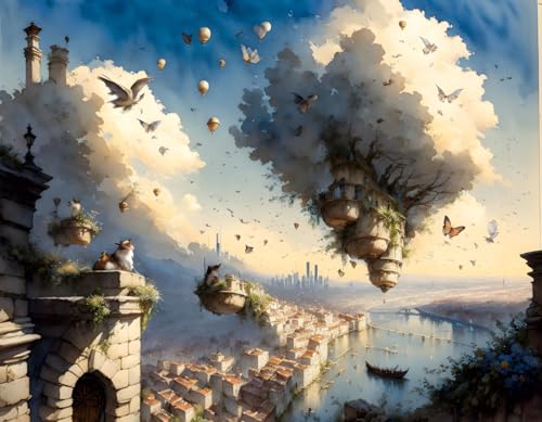 Toile murale sans cadre Ballons au-dessus de la ville 50x70 cm
