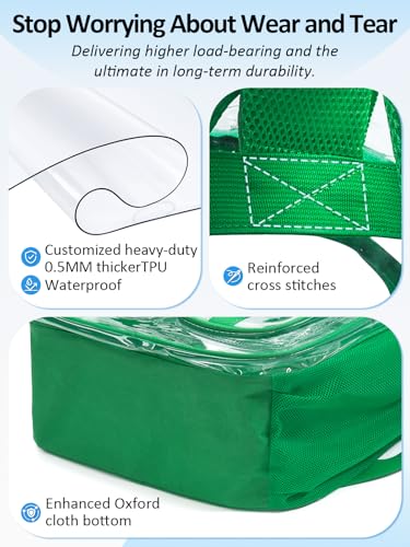 Image of Double-Layer Clear Backpack Heavy Duty, 17 Inch Large Clear Bookbag, Transparent See Through Backpack For School, Work, College, Travel, Sport- Green