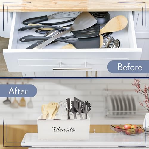 AuldHome-Design-Large-Enamelware-Utensil-Holder-White-Farmhouse-Cooking-Caddy-or-SpoonsForksKnives-Storage-for-Countertop-and-Table AuldHome Design Large Enamelware Utensil Holder White Farmhouse Cooking Caddy or SpoonsForksKnives Storage for Countertop and Table