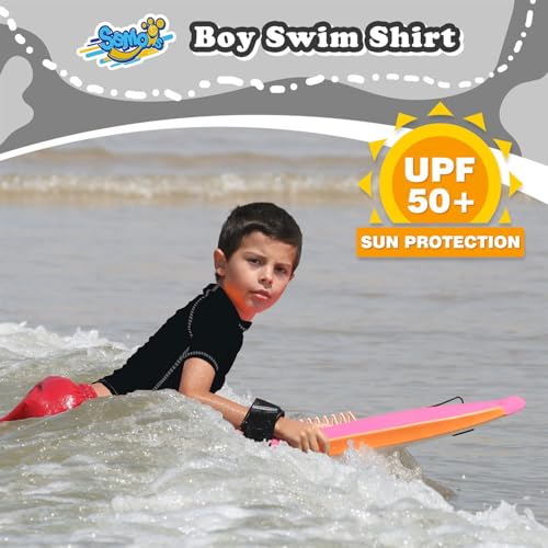 Image of Boys Rash Guard Swim Shirt Short Sleeve for Toddler Kids Youth Rashguard Water Shirt UPF+ 50 Quick Dry Swimming Shirt