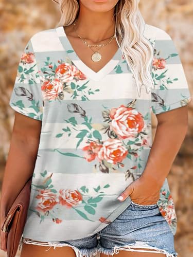 Image of DOLNINE Plus-Size Tops for Women Casual Short Sleeve Color Block T-Shirts | Basic Going Out Tees, Summer Trendy Loose Fit Tunics