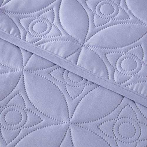Chezmoi Collection Florenz 3-Piece Ultrasonic Medallion Quilting Oversized Bedspread Coverlet Set, Queen, Lavender #TOP4