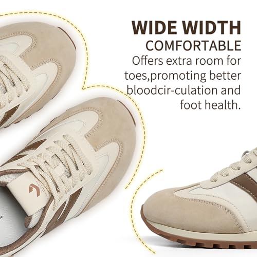 Image of somiliss Wide Toe Box Sneakers for Women Breathable Fabric Leather Suede Upper Non-Slip PU TPR Outsole Walking Shoes Tennis Running Fashion Sneakers
