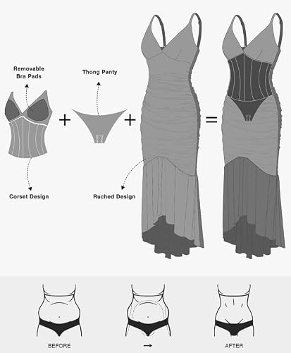 Popilush Corset Dress Built in Shapewear Bodycon Cocktail Dresses for Women Wedding Guest Deep V Neck Mesh Ruched Maxi Dress Blue — view 4